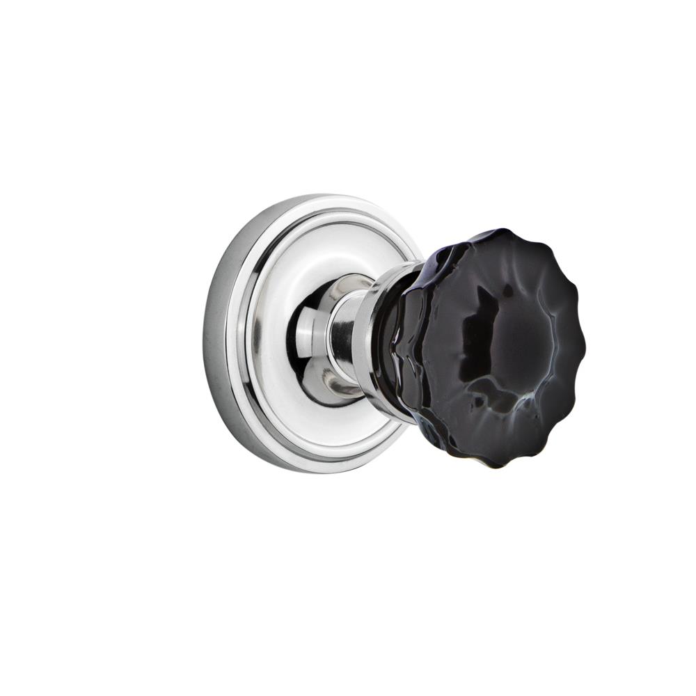 Nostalgic Warehouse CLACRB Colored Crystal Classic Rosette Passage Crystal Black Glass Door Knob in Bright Chrome
